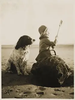 Coastal Scene Print of a Girl and Springer Spaniel