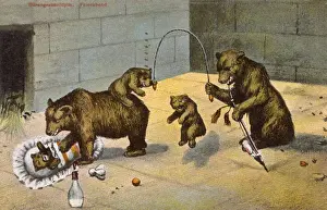 Anthropomorphism In Art Prints: Bears playing in their enclosure