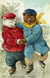 Historical Winter Scenes Prints: Bears skating on the ice