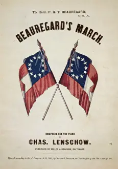 Print of Beauregards March with Two Confederate Flags, circa 1861