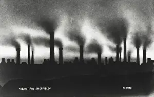 Prints of Beautiful Sheffield! A sarcastic interpretation on the skyline of dark satanic mills which characterised Sheffield from the Industrial Revolution through to the 1950s South Yorkshire Prints: Sheffield Steelworks Print: A Dark Satanic Mill Skyline