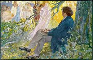 Prints of LUDWIG VAN BEETHOVEN Beethoven composes his symphonies sitting under a tree Ludwig Van Beethoven Prints: Beethoven Composing Under a Tree Print