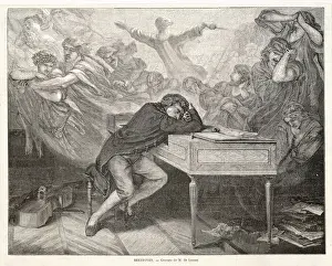 Prints of LUDWIG VAN BEETHOVEN Dreaming at the keyboard Ludwig Van Beethoven Prints: Ludwig Van Beethoven Print