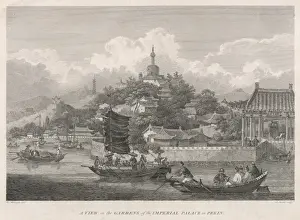 Beijing Palace Print: Imperial Gardens Scene with Boats