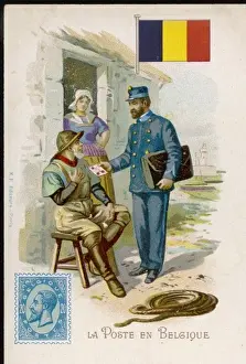 Belgian Postman Handing a Letter to a Fisherman Print