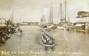 Prints of A regatta on the Belize Haulover Creek, also called the Belize River, Belize City, Belize. Date: 1911 Belize Prints: Belize Regatta Print, 1911