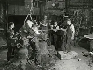 Bell Foundry Print: Pouring Molten Steel, 1950s