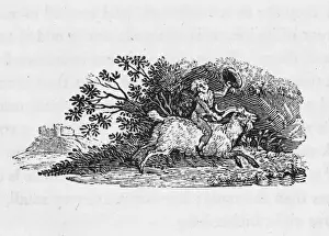 Bewick Print: Boy Riding a Sheep