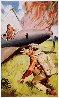 Vintage Aviation Art Prints: Biggles / Fire / Plane