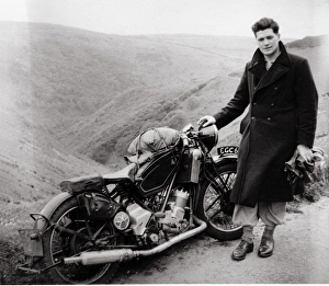 Biker with his 1938 Scott motorcycle Biker with his 1938 Scott motorcycle