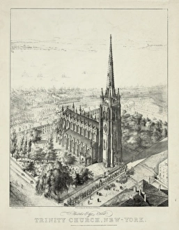 Birds-eye view of Trinity Church, New York Birds-eye view of Trinity Church, New York