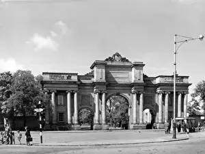 Prints of The fine Neo Classical entrance gateway to Birkenhead Park, Merseyside, England. The park was opened in 1847. 1950s Merseyside Prints: Birkenhead Park Gateway Print, Merseyside England 1847