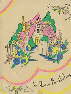 Birthday card with colourful country cottage Birthday card with colourful country cottage