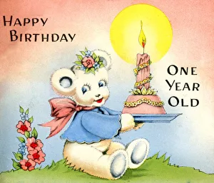 Birthday card, Teddy Bear, One Year Old Birthday card, Teddy Bear, One Year Old