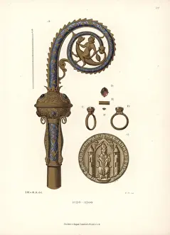 A chromolithograph print of a Bishop's crosier, 1889