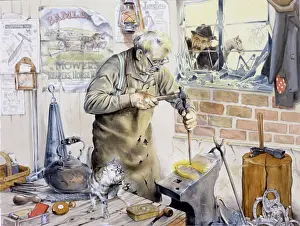 Blacksmith At Work Prints: Blacksmith at work in his forge