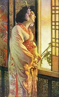 Prints of Blanche Bates in the stage play Madam Butterfly by Long and Belasco on which the opera is based Related Prints: Black and white print of Blanche Bates as Butterfly