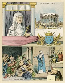 Prints of BLANCHE DE CASTILE queen of Louis VIII of France, regent for her son Louis IX, she rules firmly and wisely : here she delivers the unjustly imprisoned serfs of Chatenay Royalty Prints: Blanche De Castile Print, 18th Century Engraving