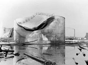 Blitz in London -- damage to tanks, Thames Haven, WW2 Blitz in London -- damage to tanks, Thames Haven, WW2