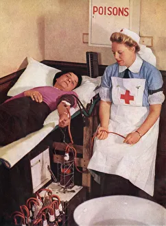 A blood donor at a Civil Defence First-Aid Station A blood donor at a Civil Defence First-Aid Station
