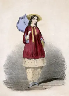 Arabella Bloomer with Parasol, 1850s Print