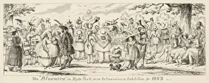 Prints of A view of things to come - women wearing the trousers. All of female kind take to wearing bloomers. A kilted scotsman chats to a newly emancipated lady Victorian Fashion Trend Prints: Ladies in Bloomers, A View of Things to Come Print