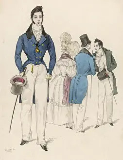 Blue Coat 1830 Print: Double-Breasted Tailcoat with Velvet Collar
