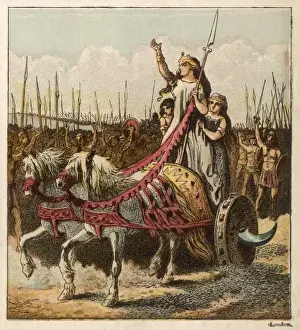 Boadicea & her Army Print, 19th-Century Engraving