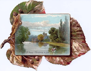 Boating scene on a reversible Christmas card Boating scene on a reversible Christmas card