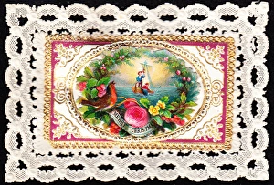 Boating scene with robin on a Christmas card Boating scene with robin on a Christmas card