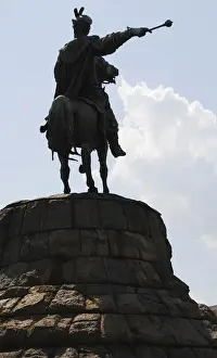 Prints of Bohdan Khmelnytsky (1595-1657). Cossacks leader. Monument, 1888. Was created by sculptor Mikhail Mikeshin (1835-1896). St. Sofia Square. Kiev. Ukraine Kiev Prints: Bohdan Khmelnytsky Print - Monument in Kiev, 1888