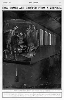 World War One Aviation Prints: How bombs are dropped from a Zeppelin