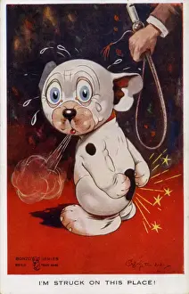Bonzo Cartoon Prints: Bonzo with a sore bottom