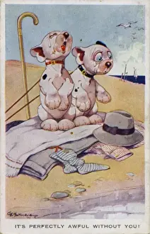 Bonzo Dog Prints: Two Bonzos sitting on the beach crying