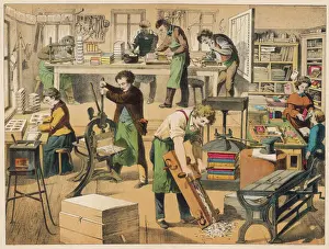 Domestic Scene Print of Bookbinding Workshop