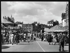 Prints of Scene at Boston Fair, Lincolnshire, which is held annually in the town Lincolnshire Prints: Boston Fair 1950s Scene Print
