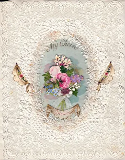 Bouquet of flowers on a paper lace romantic card Bouquet of flowers on a paper lace romantic card