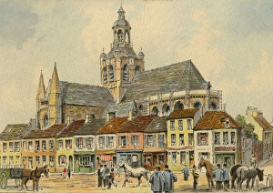 Bourbourg, France, with church and houses Bourbourg, France, with church and houses