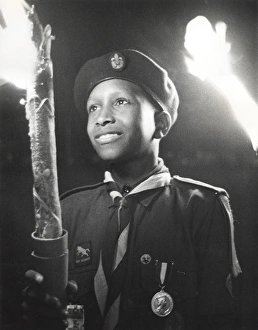Boy of 3rd Bahamas Scout Troop in torchlight parade Boy of 3rd Bahamas Scout Troop in torchlight parade