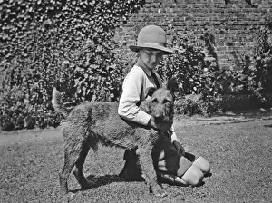 Vintage Garden Photography Prints: Boy and dog in a garden