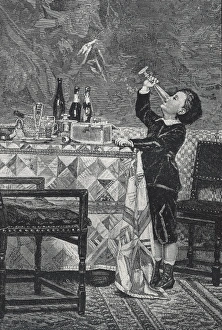 Boy drinking up champagne from a feast Boy drinking up champagne from a feast