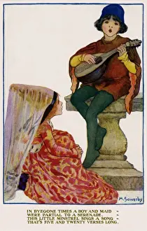 Medieval Boy with Lute Print, 1922