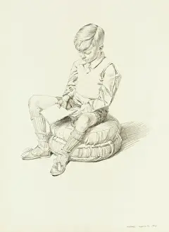 Pastel Sketch of Boy Reading - Print by Raymond Sheppard