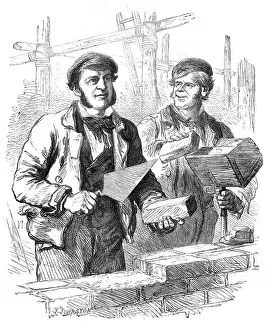 1856 Bricklayers Building a Wall Print