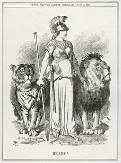 Prints of Britannia and her pets, the British lion and the Indian tiger are ready to take on Afghanistan Afghanistan Prints: Britannia and Her Pets Print