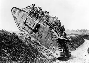 British Mark IV tank with Canadian soldiers, WW1 British Mark IV tank with Canadian soldiers, WW1