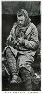 British soldier eating rations at the Front, WW1 British soldier eating rations at the Front, WW1