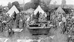 British soldiers washing at a rest camp British soldiers washing at a rest camp
