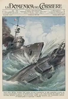 World War I Sea Battles Prints: British Sub Rammed