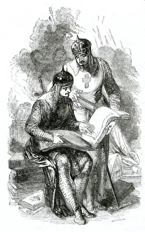 The British Valhalla -- two knights reading history book The British Valhalla -- two knights reading history book